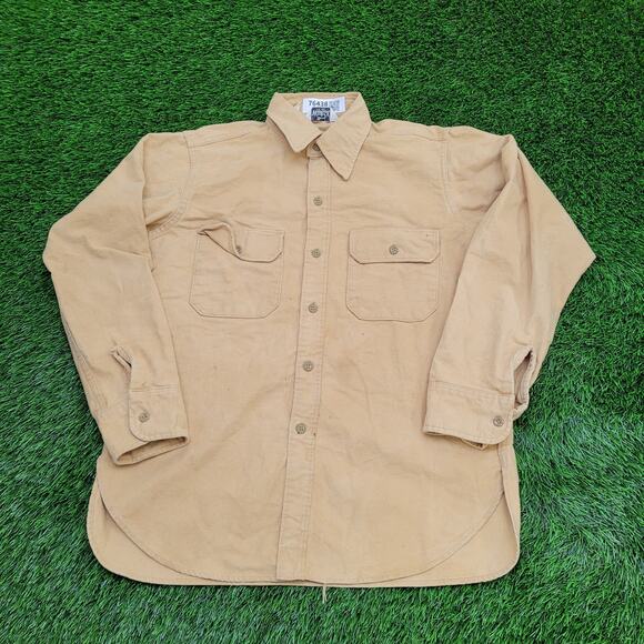 Vintage 80s Woolrich Button Shirt Large 23x30 Chamois Baggy - Picture 1 of 15